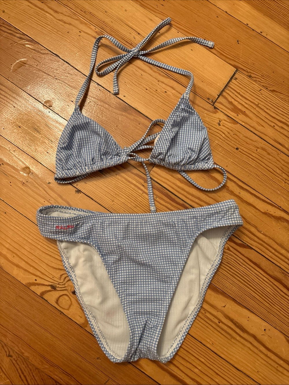 Ralph Lauren Y2K Gingham Blue Bikini Swimsuit Small S Vintage